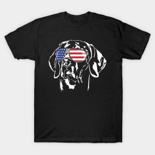 Proud Weimaraner American Flag sunglasses T-Shirt